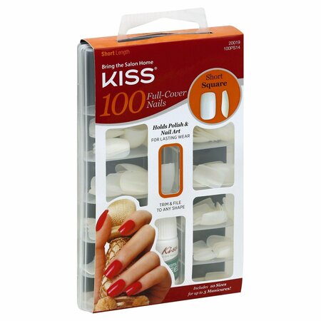 KISS 100 Full Cover Nails Short Square, 100PK 693200